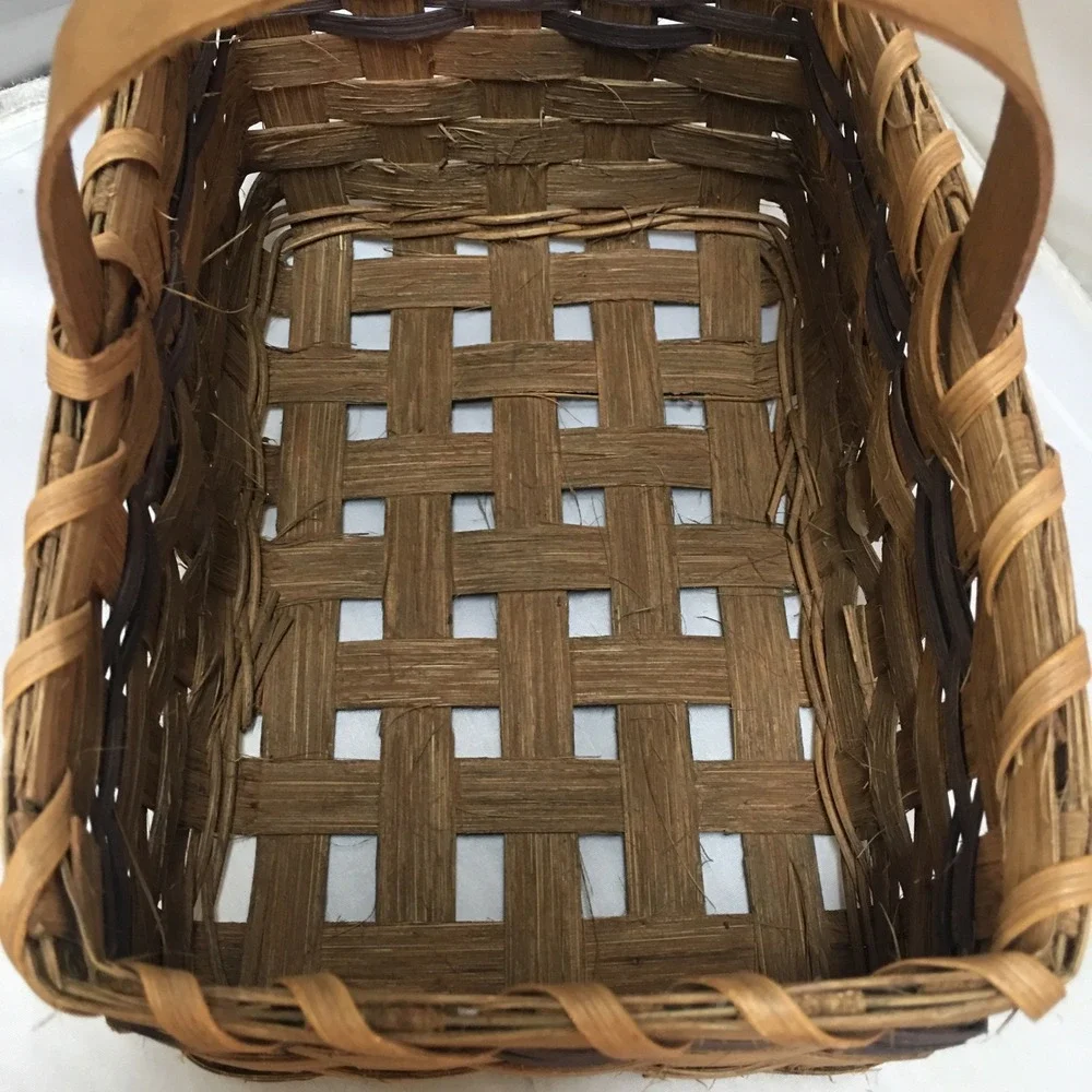 Woven Splint Basket Rectangle Medium Brown Rustic Farmhouse Decor Cottagecore